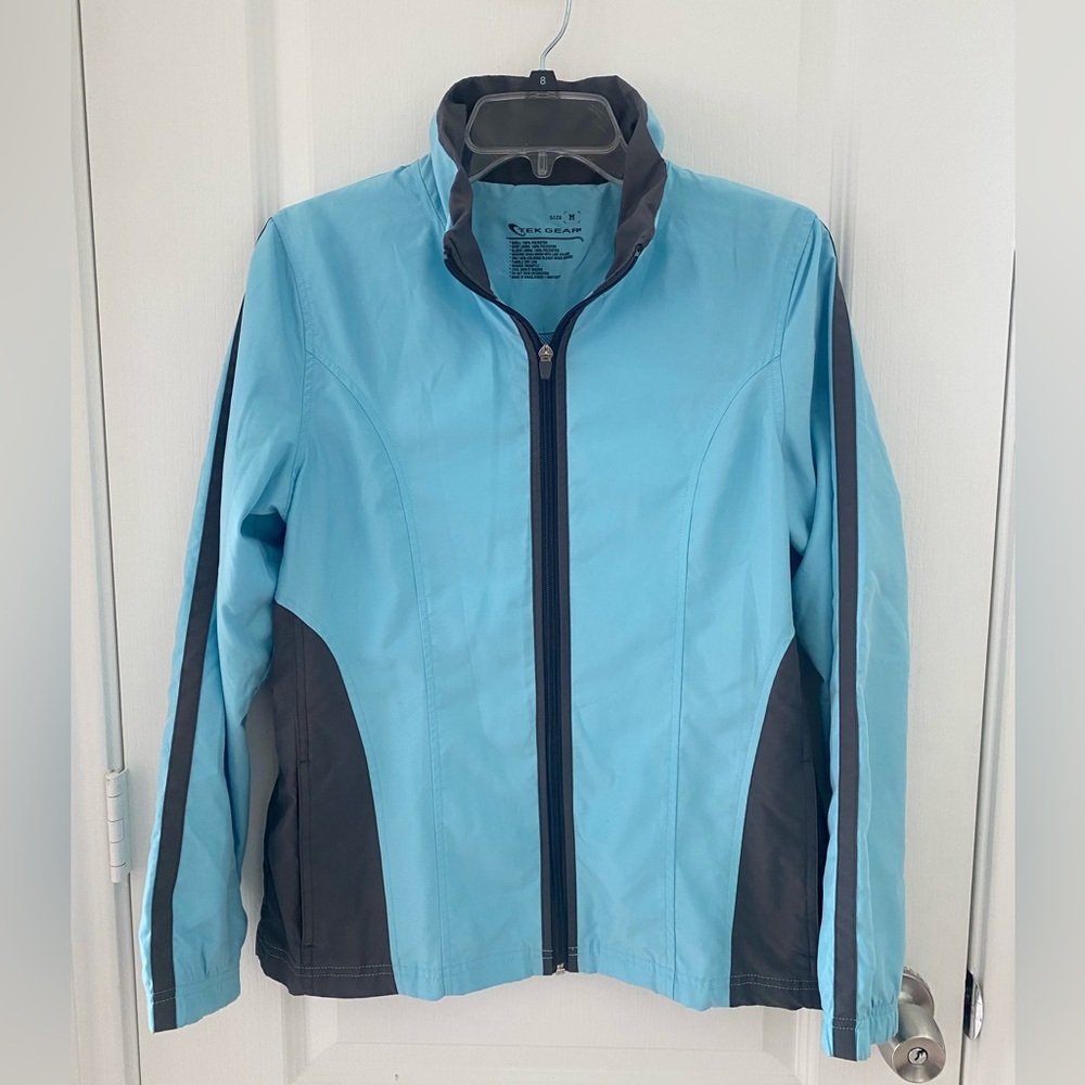 Tek Gear Gray and aqua lightweight Jacket Size M EUC